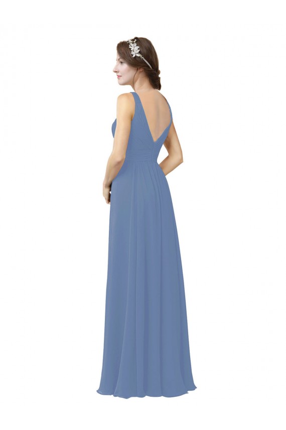 Bleu Windsor Fourreau Col V Mousseline Longue Robes demoiselle d'honneur à Vendre