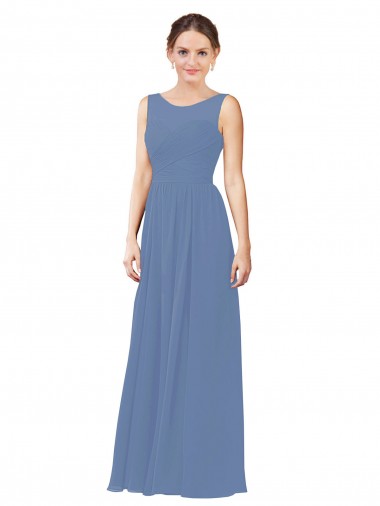 Bleu Windsor Fourreau Illusion Mousseline Longue Robes demoiselle d'honneur à Vendre