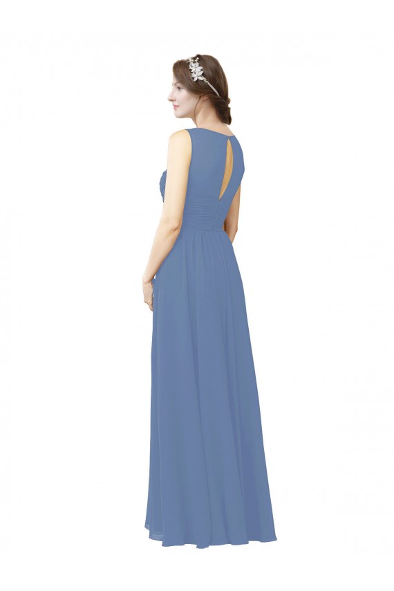 Bleu Windsor Fourreau Illusion Mousseline Longue Robes demoiselle d'honneur à Vendre