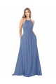 Bleu Windsor Trapèze Col Haut Mousseline Longue Robes demoiselle d'honneur à Vendre