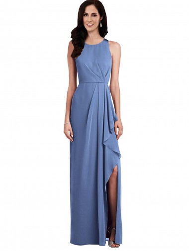 Bleu Windsor Trapèze Col bijou Mousseline Longue Robes demoiselle d'honneur à Vendre