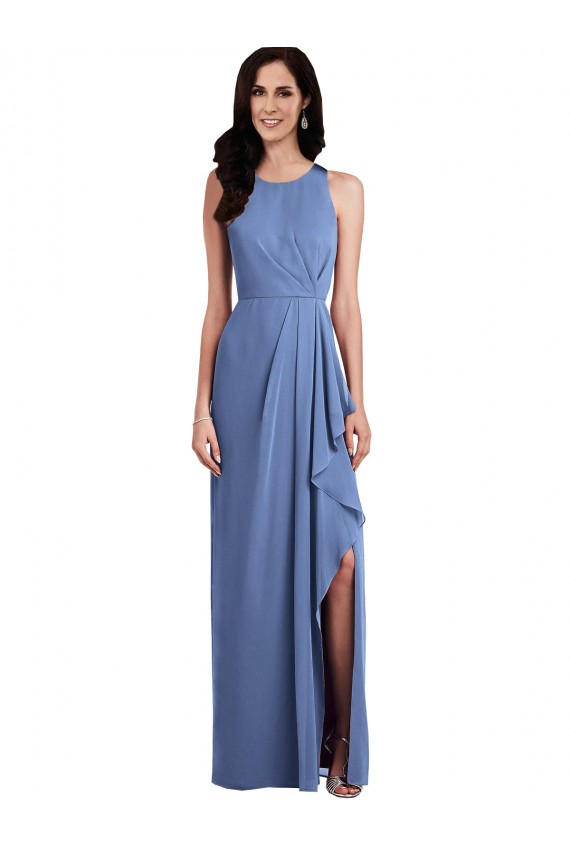 Bleu Windsor Trapèze Col bijou Mousseline Longue Robes demoiselle d'honneur à Vendre