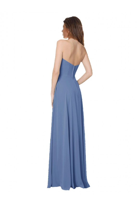 Bleu Windsor Trapèze Sans bretelle Mousseline Longue Robes demoiselle d'honneur à Vendre