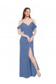 Bleu Windsor Trapèze Épaule Dénudée Mousseline Longue Robes demoiselle d'honneur à Vendre