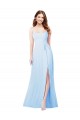 Bleu ciel clair Fourreau Bretelles spaghetti Col Carré Mousseline Longue Robes demoiselle d'honneur à Vendre