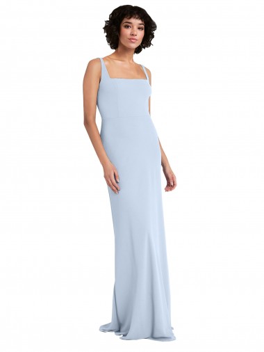 Bleu ciel clair Fourreau Col Carré Crêpe Stretch Longue Robes demoiselle d'honneur / Robes de bal à Vendre