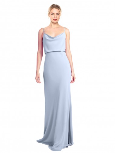 Bleu ciel clair Fourreau Col Haut Crêpe Stretch Longue Formelles Robes demoiselle d'honneur / Robes de soirée / Robes de bal à Vendre