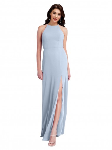 Bleu ciel clair Fourreau Licou Col Haut Crêpe Stretch Longue Formelles Robes demoiselle d'honneur / Robes de soirée / Robes de bal à Vendre
