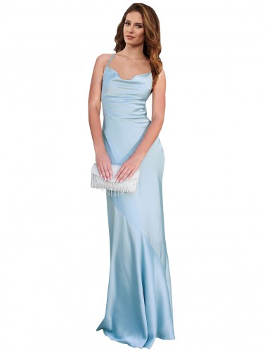 Bleu ciel clair Fourreau Satiné Soyeux Longue Formelles Robes demoiselle d'honneur / Robes de soirée / Robes de bal à Vendre