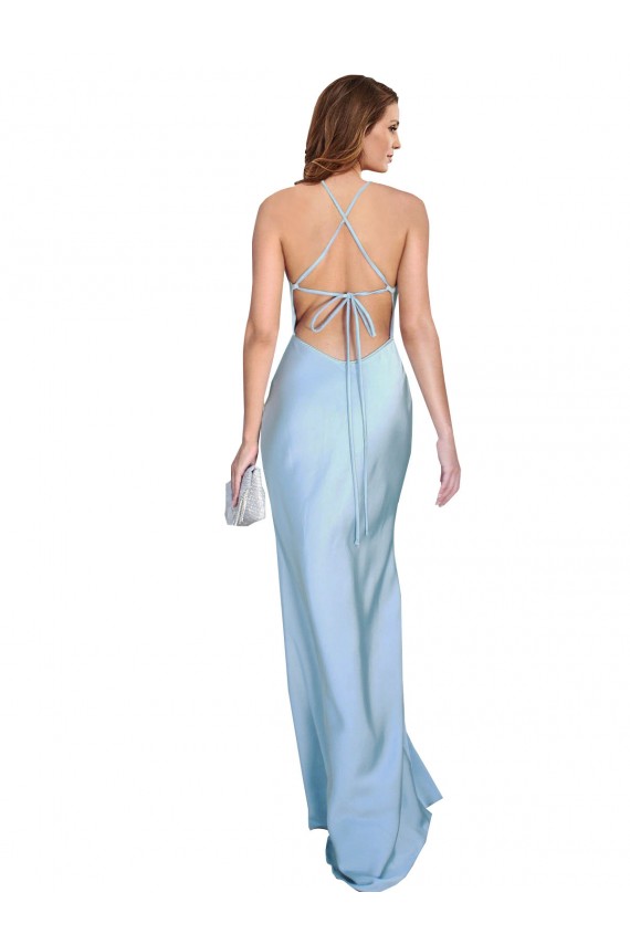 Bleu ciel clair Fourreau Satiné Soyeux Longue Formelles Robes demoiselle d'honneur / Robes de soirée / Robes de bal à Vendre