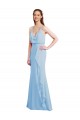 Bleu ciel clair Sirène Bretelles spaghetti Col V Mousseline Longue Robes demoiselle d'honneur à Vendre