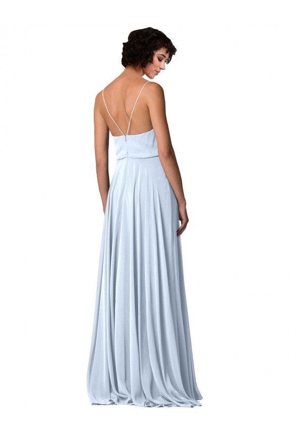 Bleu ciel clair Trapèze Bretelles spaghetti Col V Mousseline Longue Robes demoiselle d'honneur à Vendre