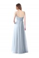 Bleu ciel clair Trapèze Bretelles spaghetti Col V Tulle Longue Robes demoiselle d'honneur à Vendre