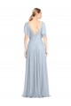 Bleu ciel clair Trapèze Bretelles spaghetti Col V Tulle Longue Robes demoiselle d'honneur à Vendre