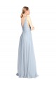 Bleu ciel clair Trapèze Bretelles spaghetti Col V Tulle Longue Robes demoiselle d'honneur à Vendre