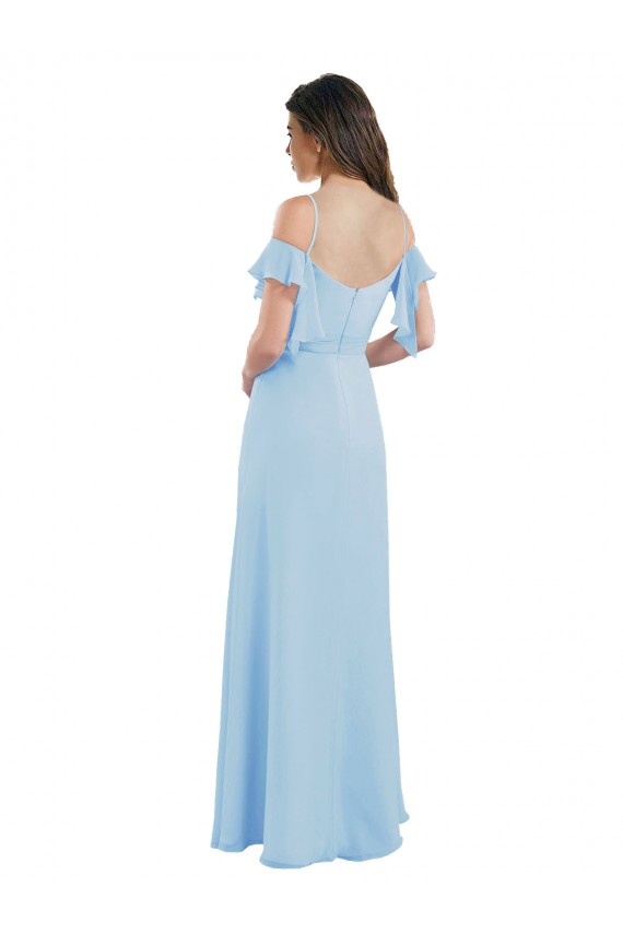 Bleu ciel clair Trapèze Bretelles spaghetti Mousseline Longue Robes demoiselle d'honneur à Vendre