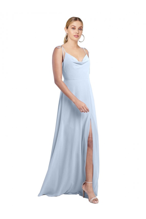 Bleu ciel clair Trapèze Bretelles spaghetti Mousseline Longue Robes demoiselle d'honneur à Vendre