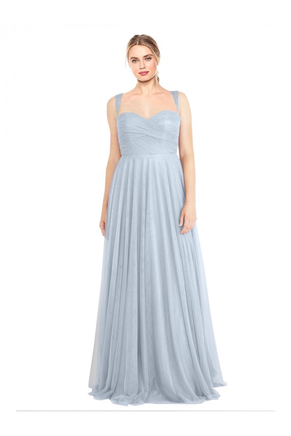 Bleu ciel clair Trapèze Bretelles spaghetti Tulle Longue Robes demoiselle d'honneur à Vendre