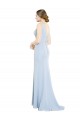 Bleu ciel clair Trapèze Col Bateau Col Haut Mousseline Longue Robes demoiselle d'honneur à Vendre