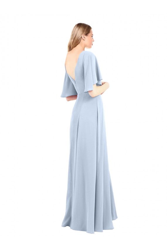 Bleu ciel clair Trapèze Col V Mousseline Longue Robes demoiselle d'honneur à Vendre