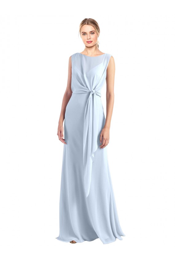 Bleu ciel clair Trapèze Col V Mousseline Longue Robes demoiselle d'honneur à Vendre