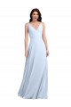 Bleu ciel clair Trapèze Col V Mousseline Longue Robes demoiselle d'honneur à Vendre