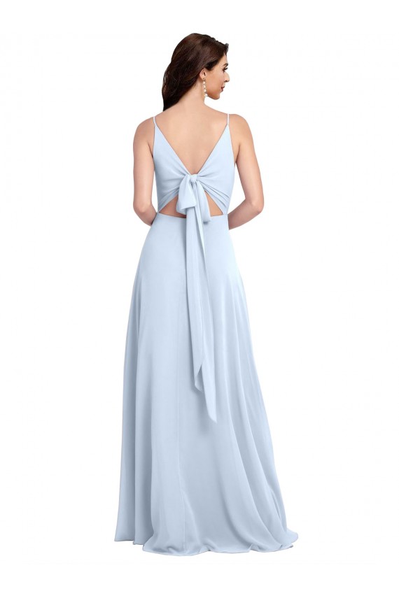 Bleu ciel clair Trapèze Col V Mousseline Longue Robes demoiselle d'honneur à Vendre