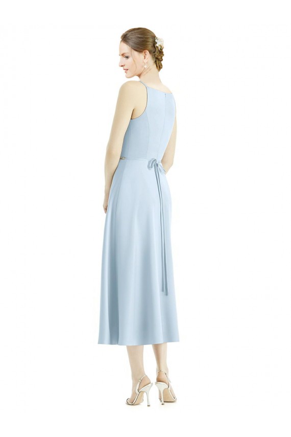 Bleu ciel clair Trapèze Col V Satiné Longue Robes demoiselle d'honneur à Vendre