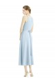 Bleu ciel clair Trapèze Col V Satiné Longue Robes demoiselle d'honneur à Vendre