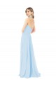 Bleu ciel clair Trapèze Licou Col Haut Mousseline Longue Robes demoiselle d'honneur à Vendre