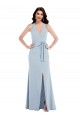 Bleu ciel clair Trapèze Licou Col V Crêpe Stretch Longue Formelles Robes demoiselle d'honneur / Robes de soirée / Robes de bal à Vendre