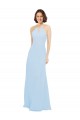 Bleu ciel clair Trapèze Licou Mousseline Longue Robes demoiselle d'honneur à Vendre