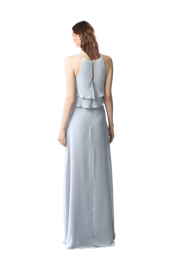Bleu ciel clair Trapèze Licou Mousseline Longue Robes demoiselle d'honneur à Vendre