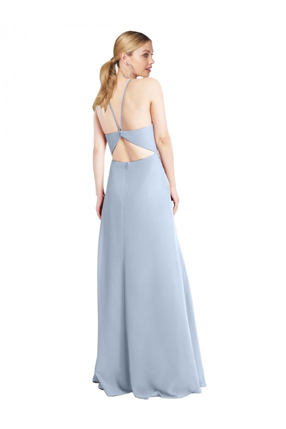 Bleu ciel clair Trapèze Licou Mousseline Longue Robes demoiselle d'honneur à Vendre