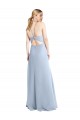 Bleu ciel clair Trapèze Licou Mousseline Longue Robes demoiselle d'honneur à Vendre