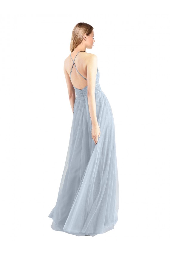 Bleu ciel clair Trapèze Licou Tulle Longue Robes demoiselle d'honneur à Vendre