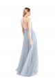 Bleu ciel clair Trapèze Licou Tulle Longue Robes demoiselle d'honneur à Vendre