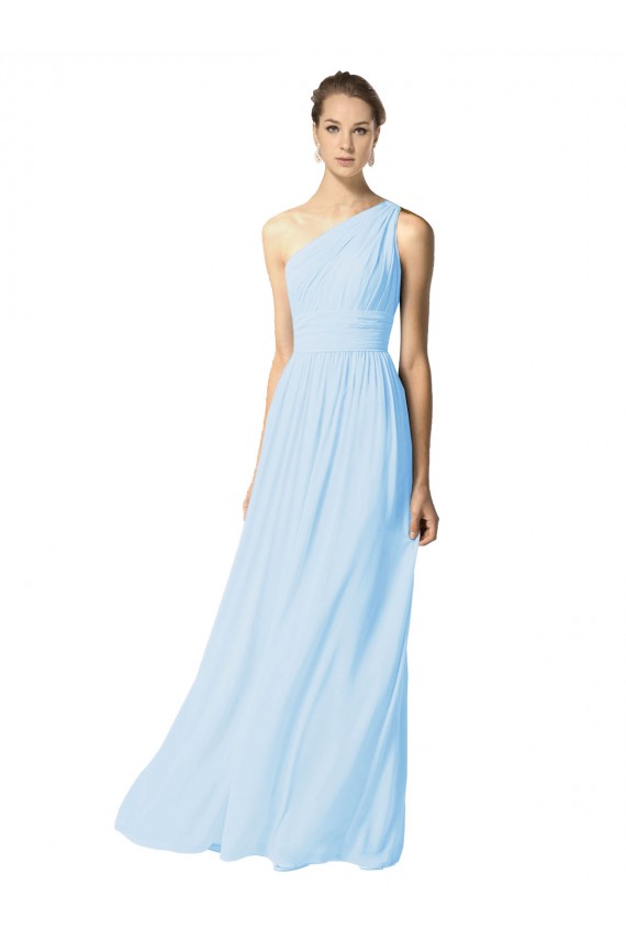 Bleu ciel clair Trapèze Mousseline Longue Robes demoiselle d'honneur à Vendre