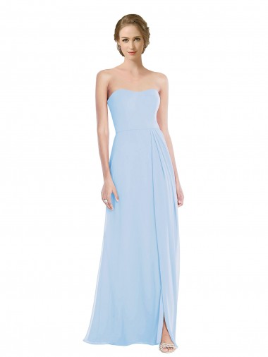 Bleu ciel clair Trapèze Mousseline Longue Robes demoiselle d'honneur à Vendre
