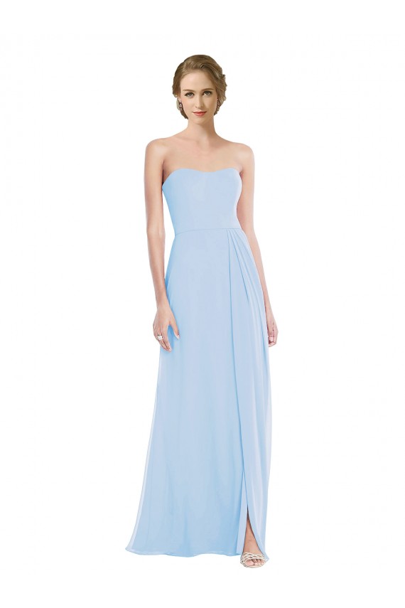 Bleu ciel clair Trapèze Mousseline Longue Robes demoiselle d'honneur à Vendre