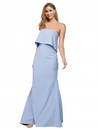 Bleu ciel clair Trapèze Sans bretelle Crêpe Stretch Longue Formelles Robes demoiselle d'honneur / Robes de soirée / Robes de bal à Vendre