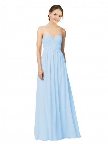 Bleu ciel clair Trapèze Sans bretelle Mousseline Longue Robes demoiselle d'honneur à Vendre