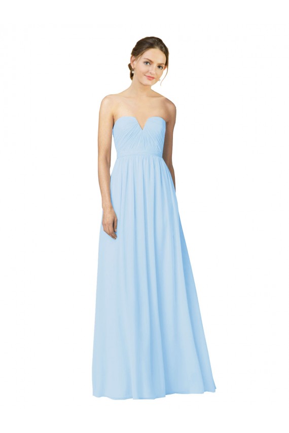Bleu ciel clair Trapèze Sans bretelle Mousseline Longue Robes demoiselle d'honneur à Vendre