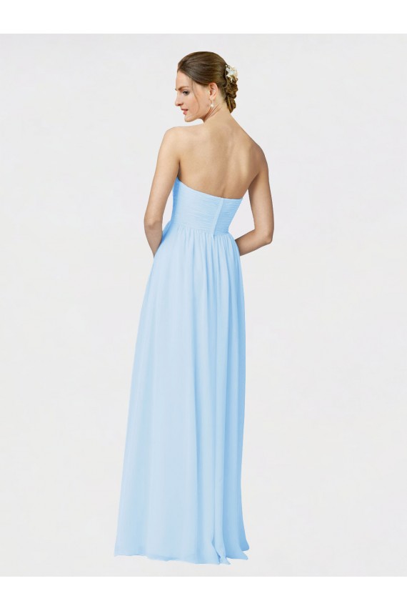 Bleu ciel clair Trapèze Sans bretelle Mousseline Longue Robes demoiselle d'honneur à Vendre