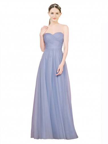 Bleu ciel clair Trapèze Sans bretelle Tulle Longue Robes demoiselle d'honneur à Vendre