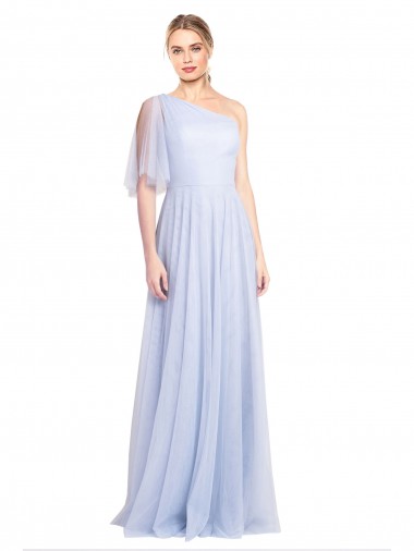 Bleu ciel clair Trapèze Tulle Longue Robes demoiselle d'honneur à Vendre