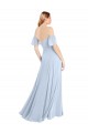 Bleu ciel clair Trapèze Épaule Dénudée Col Carré Mousseline Longue Robes demoiselle d'honneur à Vendre