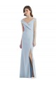 Bleu ciel clair Trapèze Épaule Dénudée Col V Crêpe Stretch Longue Robes demoiselle d'honneur à Vendre