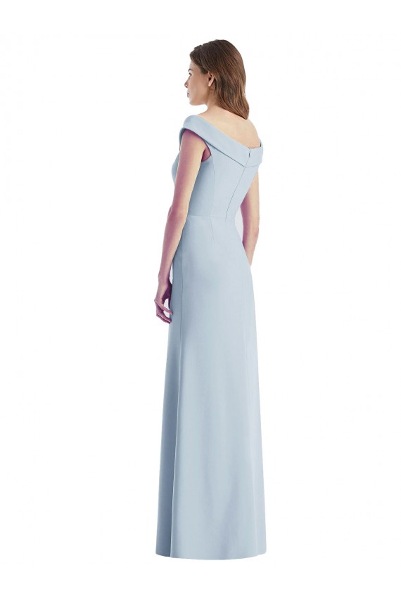 Bleu ciel clair Trapèze Épaule Dénudée Col V Crêpe Stretch Longue Robes demoiselle d'honneur à Vendre