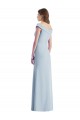 Bleu ciel clair Trapèze Épaule Dénudée Col V Crêpe Stretch Longue Robes demoiselle d'honneur à Vendre